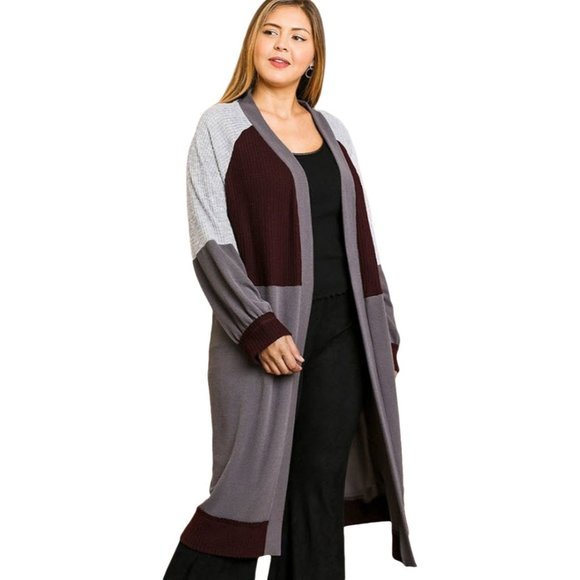 Umgee Sweaters - Umgee Color Block Ribbed Sweater Cardigan